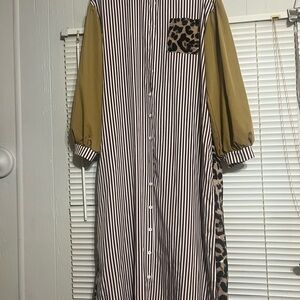 Striped Dress with Leopard Accents